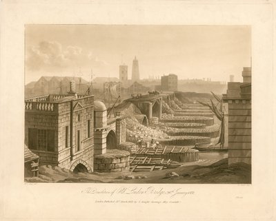 La demolizione del vecchio London Bridge, 26 gennaio 1832 da English School
