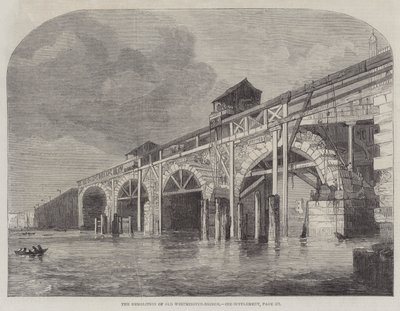 La demolizione del vecchio ponte di Westminster da English School
