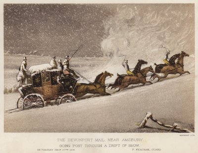 La posta di Devonport, vicino ad Amsbury, attraversa una nevicata da English School