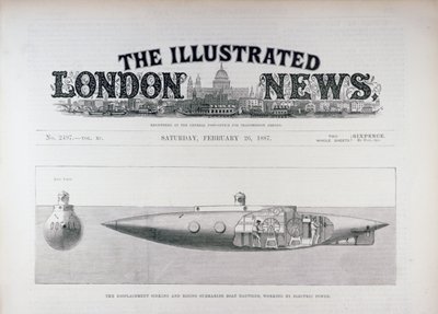 Il sottomarino Nautilus, funzionante con energia elettrica, da The Illustrated London News, 26 febbraio 1887 da English School