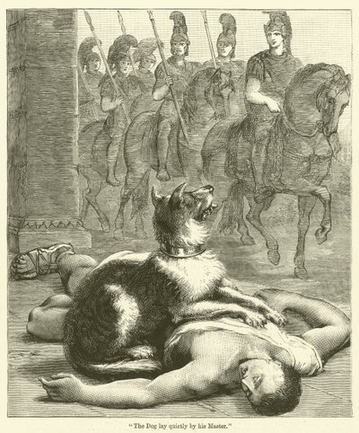 "Il cane giaceva tranquillamente accanto al suo padrone" da English School