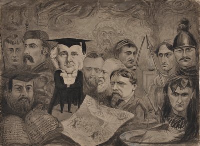 Il dramma a Oxford nel 1880 (Penna, inchiostro, lavaggio grigio) da English School