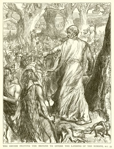 I druidi incitano i britanni a opporsi allo sbarco dei romani, 55 a.C. da English School