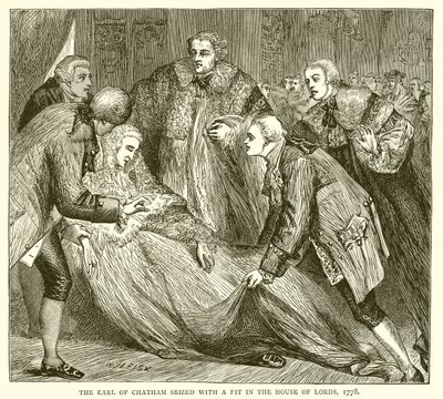 Il conte di Chatham colto da un attacco nella Camera dei Lord, 1778 da English School