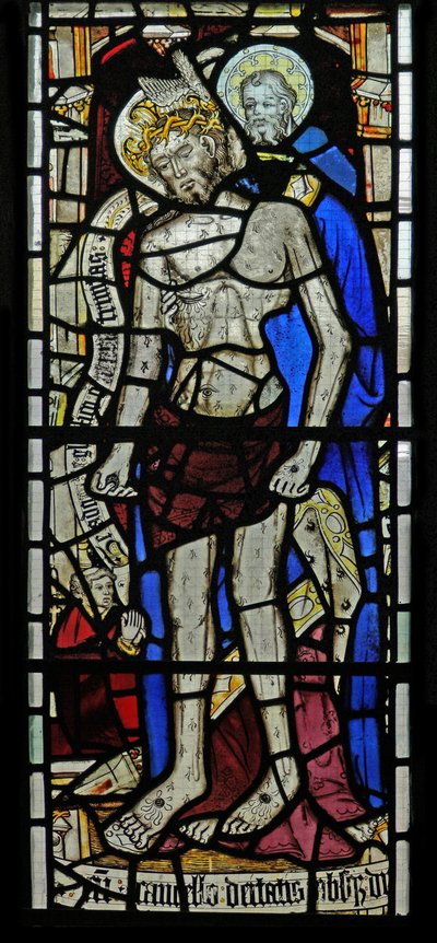 Vetrata orientale raffigurante la Trinità e il donatore John Walker da English School