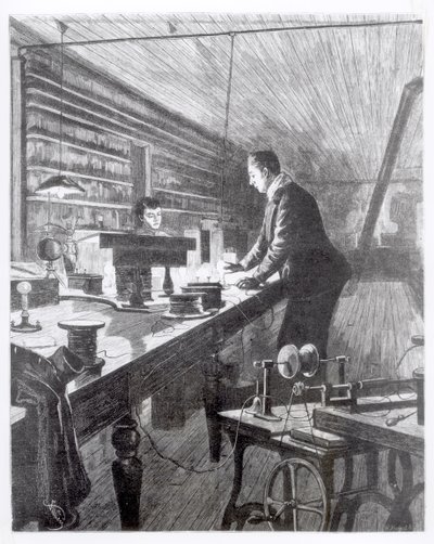 La luce elettrica, Mr Edison (1847-1931) nel suo laboratorio da English School