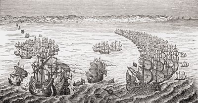 La flotta inglese, comandata da Sir Francis Drake, attacca l