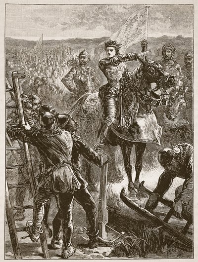 Gli inglesi davanti a Harfleur, illustrazione da Cassells Illustrated History of England da English School