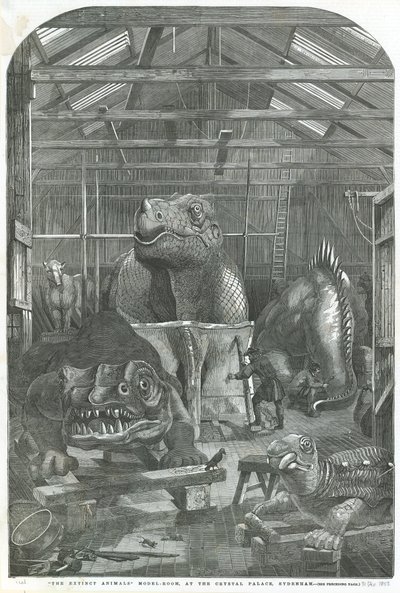 La sala dei modelli di animali estinti, al Crystal Palace, Sydenham da English School