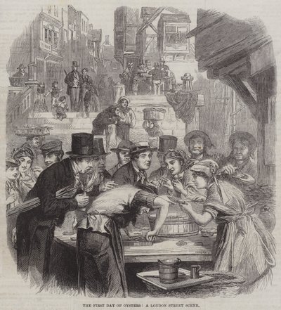 Il Primo Giorno delle Ostriche, una Scena di Strada a Londra da English School