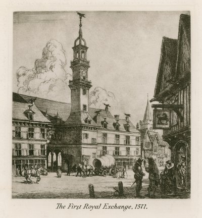 Il Primo Royal Exchange, Londra, 1571 da English School
