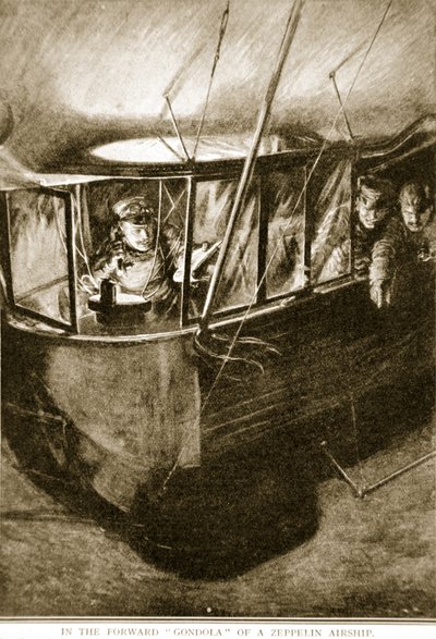 La gondola anteriore del dirigibile Zeppelin, 1914-19 da English School
