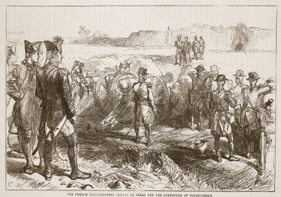 I Commissari Francesi vengono a trattare per la resa di Pondicherry, illustrazione da Cassells Illustrated History of India di James Grant, pub. 1879 da English School
