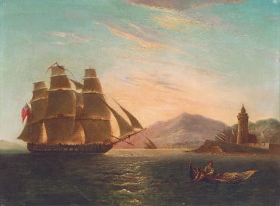 La fregata HMS Pearl, 32 cannoni, entra nel Faro, Messina da English School