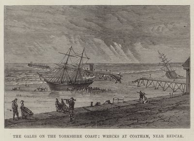 Le tempeste sulla costa dello Yorkshire, naufragi a Coatham, vicino a Redcar (incisione) da English School