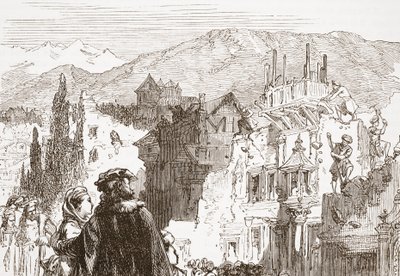 I ginevrini distruggono i sobborghi della loro città, illustrazione da La storia del protestantesimo di James Aitken Wylie (1808-1890), pub. 1878 da English School