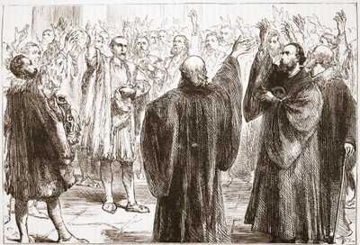 I ginevrini giurano la loro rinuncia al cattolicesimo, illustrazione da La storia del protestantesimo di James Aitken Wylie (1808-1890), pub. 1878 da English School