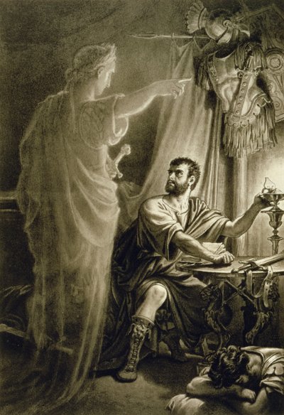 Il fantasma di Giulio Cesare, nella commedia di William Shakespeare (1564-1616) da English School