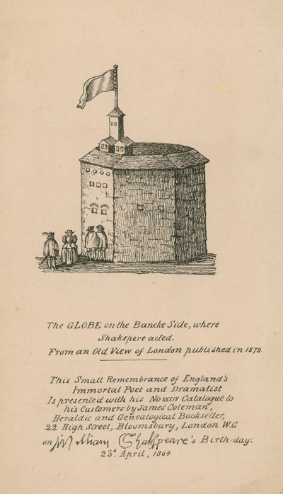 Il Globe, Bankside, Londra, basato su una vecchia veduta di Londra pubblicata nel 1579 da English School