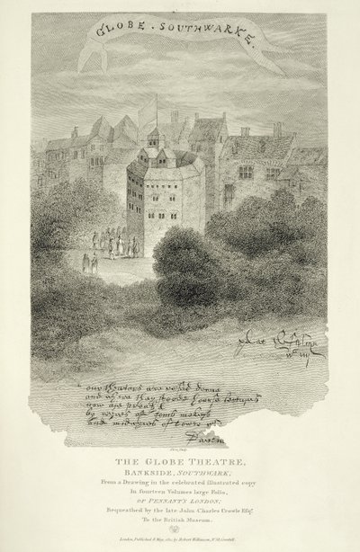 Il Globe Theatre, Bankside, Southwark, dopo un disegno da Pennants London, pubblicato per la prima volta nel 1793, inciso da James Stow (c.1770-p.1820), pubblicato 1812 da English School