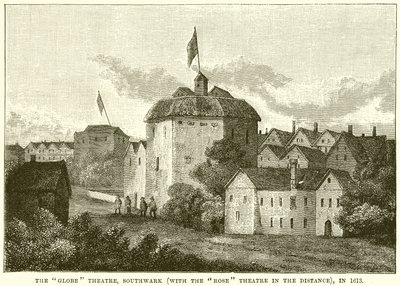 Il Globe Theatre, Southwark (Con il Rose Theatre in Lontananza), nel 1613 da English School