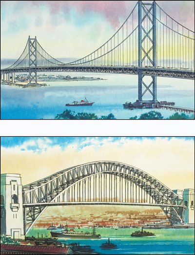 Il Golden Gate Bridge a San Francisco e il Sydney Harbour Bridge da English School