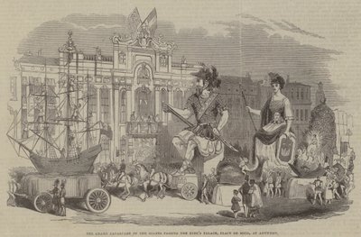 La grande cavalcata dei giganti che passa davanti al palazzo del re, Place de Meir, ad Anversa da English School