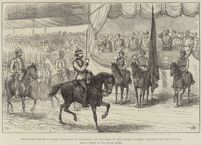 La grande parata al Cairo, il duca di Connaught alla testa della brigata delle guardie che saluta la bandiera britannica da English School