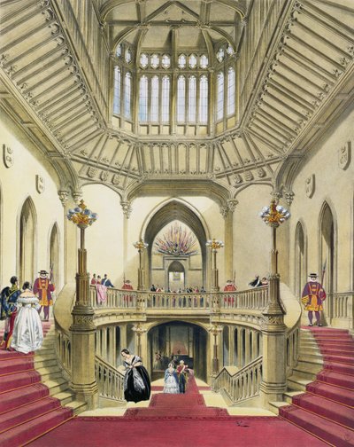 La Grande Scalinata, Castello di Windsor, da Una Storia delle Residenze Reali di William Henry Pyne (1760-1943), 1838 (acquatinta) da English School