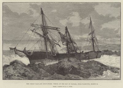 La grande tempesta di vento e neve, naufragio della Baia di Panama, vicino a Falmouth da English School