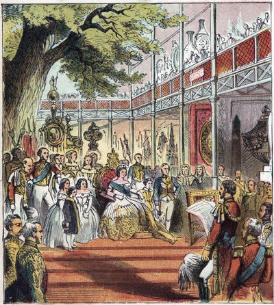 La Grande Esposizione di Londra a Hyde Park nel 1851. Grande Esposizione del 1851. Un palazzo di vetro fu costruito a Hyde Park per esporre molte cose da diverse nazioni in tutto il mondo nel 1851 da English School