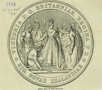 Il Grande Sigillo della Nuova Zelanda, da The Illustrated London News, 21 giugno 1845 da English School