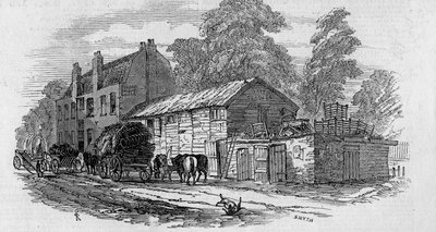 La casa di mezzo tra Knightsbridge e Kensington, inciso da Frederick James Smyth, 1848 da English School