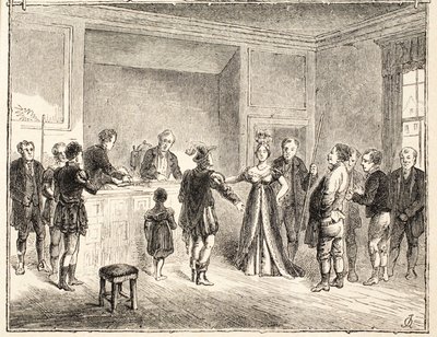 La Mano e le Forbici, Un Caso davanti alla Corte di Pie-Poudre, da un disegno datato 1811 da English School