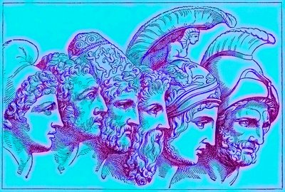 Gli Eroi della Guerra di Troia: Paride, Diomede, Ulisse, Nestore, Achille, Agamennone, illustrazione da La Storia Illustrata del Mondo, pubblicata c.1880 da English School