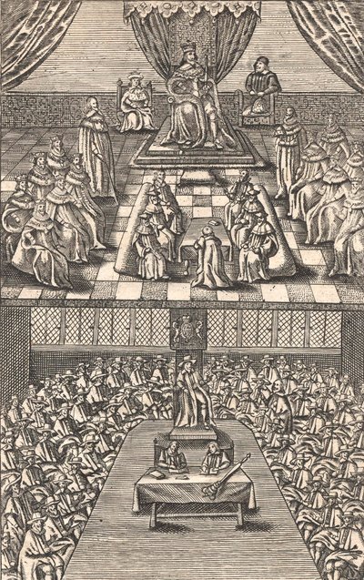 La Camera dei Lord e la Camera dei Comuni sotto Re Carlo I, c.1640 da English School
