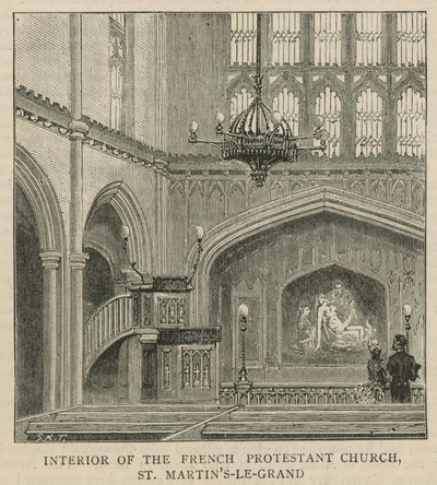 Gli Ugonotti in Inghilterra: Interno della Chiesa Protestante Francese, St Martins-le-Grand da English School