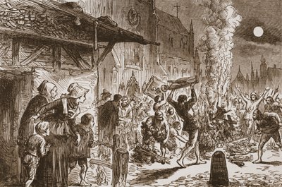Gli iconoclasti a Basilea che bruciano immagini e idoli, illustrazione da The History of Protestantism di James Aitken Wylie, pub. 1878 da English School