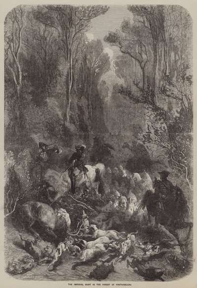 La caccia imperiale nella foresta di Fontainebleau (incisione) da English School