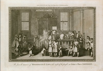Il modo ebraico di esporre la Legge alla vista del popolo a Dukes Place, Londra da English School
