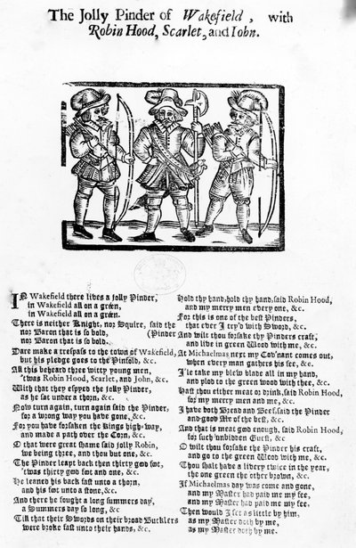 Il gioviale Pindaro di Wakefield con Robin Hood, Scarlet e John, pubblicato da W. Thackeray, J. Millet, A. Mulbourn, 1689-1692 da English School