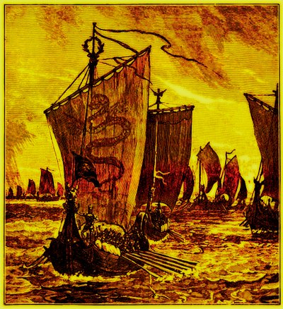 Le chiglie dei Normanni, illustrazione da History of England di H. O. Arnold-Forster, pubblicato 1897 da English School