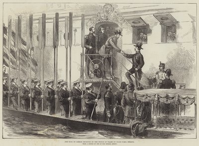 Il re di Grecia ricevuto dal Principe di Galles a bordo della HMS Serapis da English School