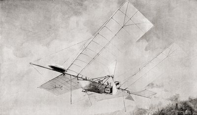 La macchina volante Langley Aerodrome in volo nel XIX secolo. Da The Strand Magazine pubblicato nel 1897. da English School