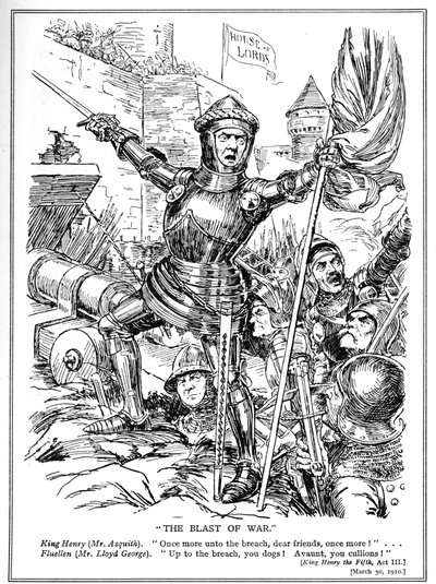 I liberali, guidati da Asquith e Lloyd George, attaccano la Camera dei Lord, 1910 da English School