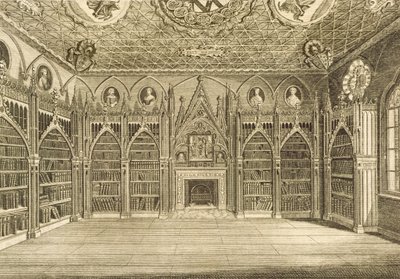 La Biblioteca, incisa da Godfrey, da Descrizione di Strawberry Hill di Horace Walpole, 1784 da English School
