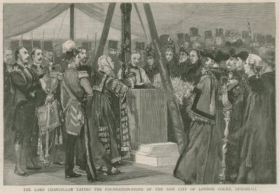 Il Lord Cancelliere che posa la prima pietra del nuovo Tribunale della Città di Londra, Guildhall da English School