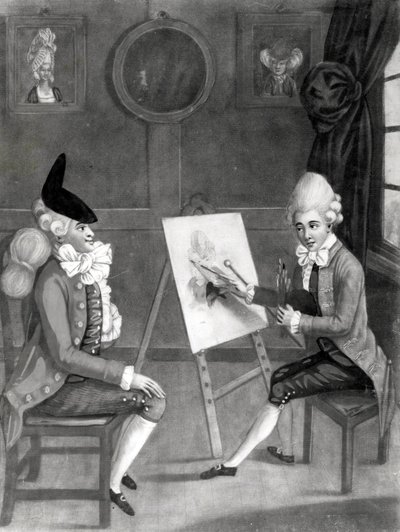 Il Pittore Maccherone, o Billy Dimple che si prepara per il suo Ritratto, pubblicato da Bowles e Carver, 1772 da English School