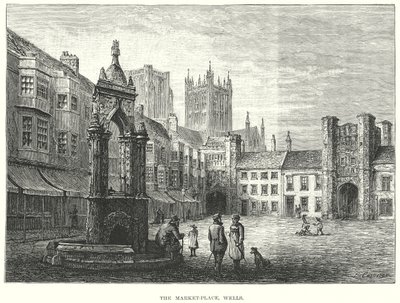 La piazza del mercato, Wells (incisione) da English School