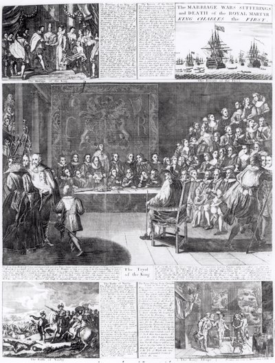 Il matrimonio, le guerre, le sofferenze e la morte del martire reale, re Carlo I, stampato da Henry Overton e J. Hoole da English School
